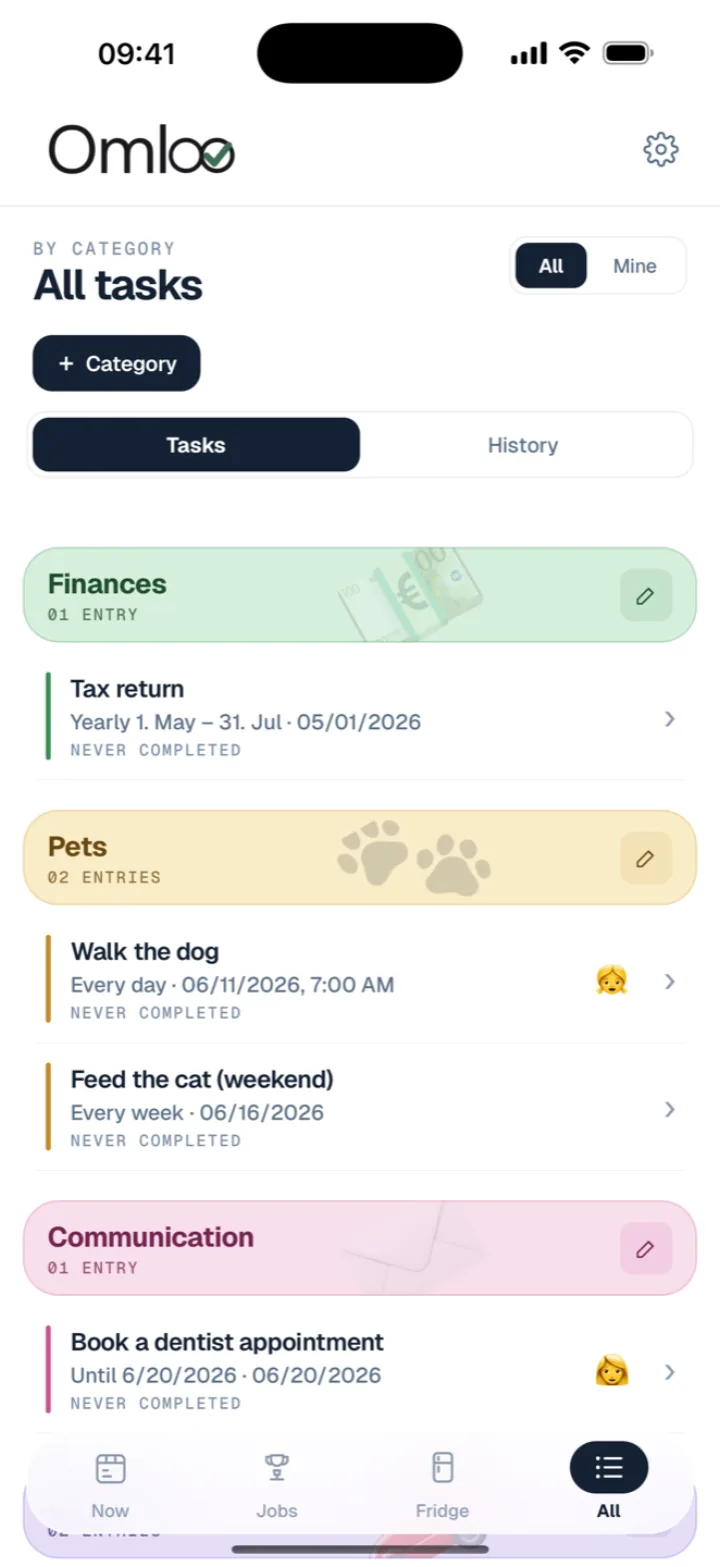Omloo — all tasks by category