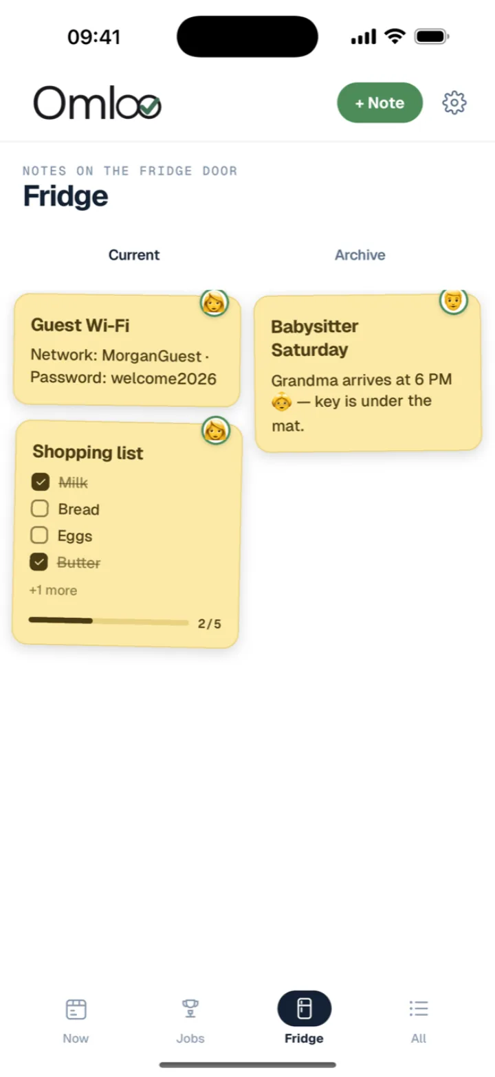 Omloo — the fridge door with notes and checklists
