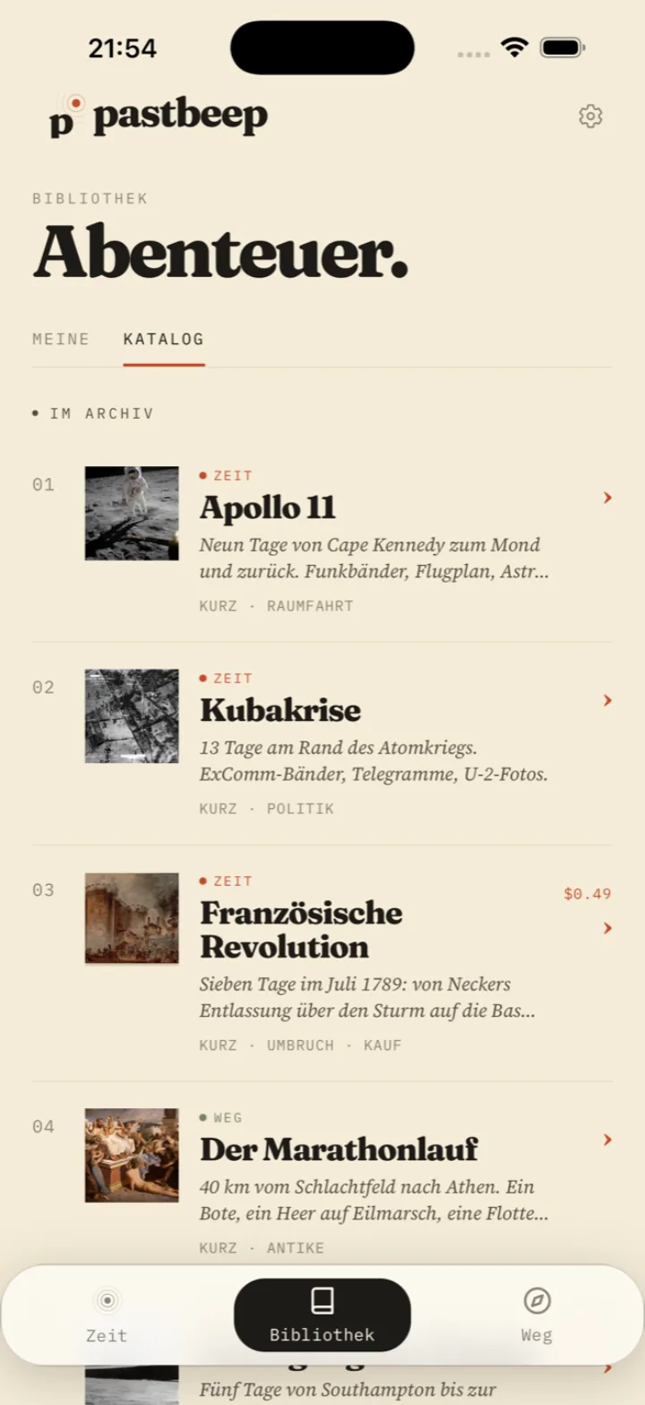 Pastbeep — der Abenteuer-Katalog