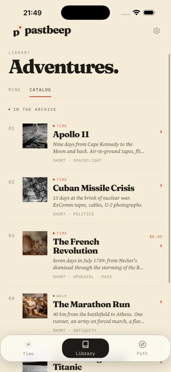 Pastbeep — the adventure catalogue